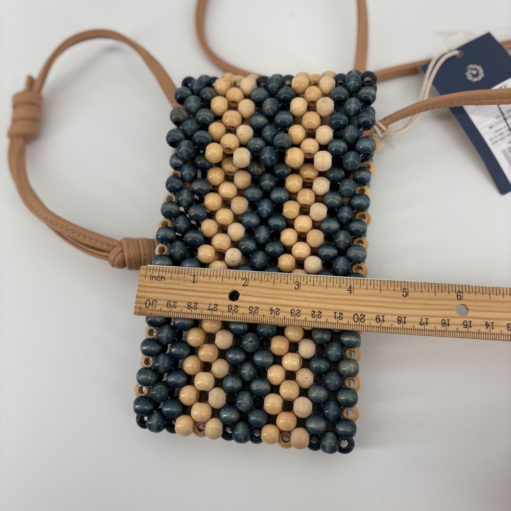 Universal Thread Wood Beaded Crossbody Phone Bag Blue Tan Striped NWT - Picture 6 of 6